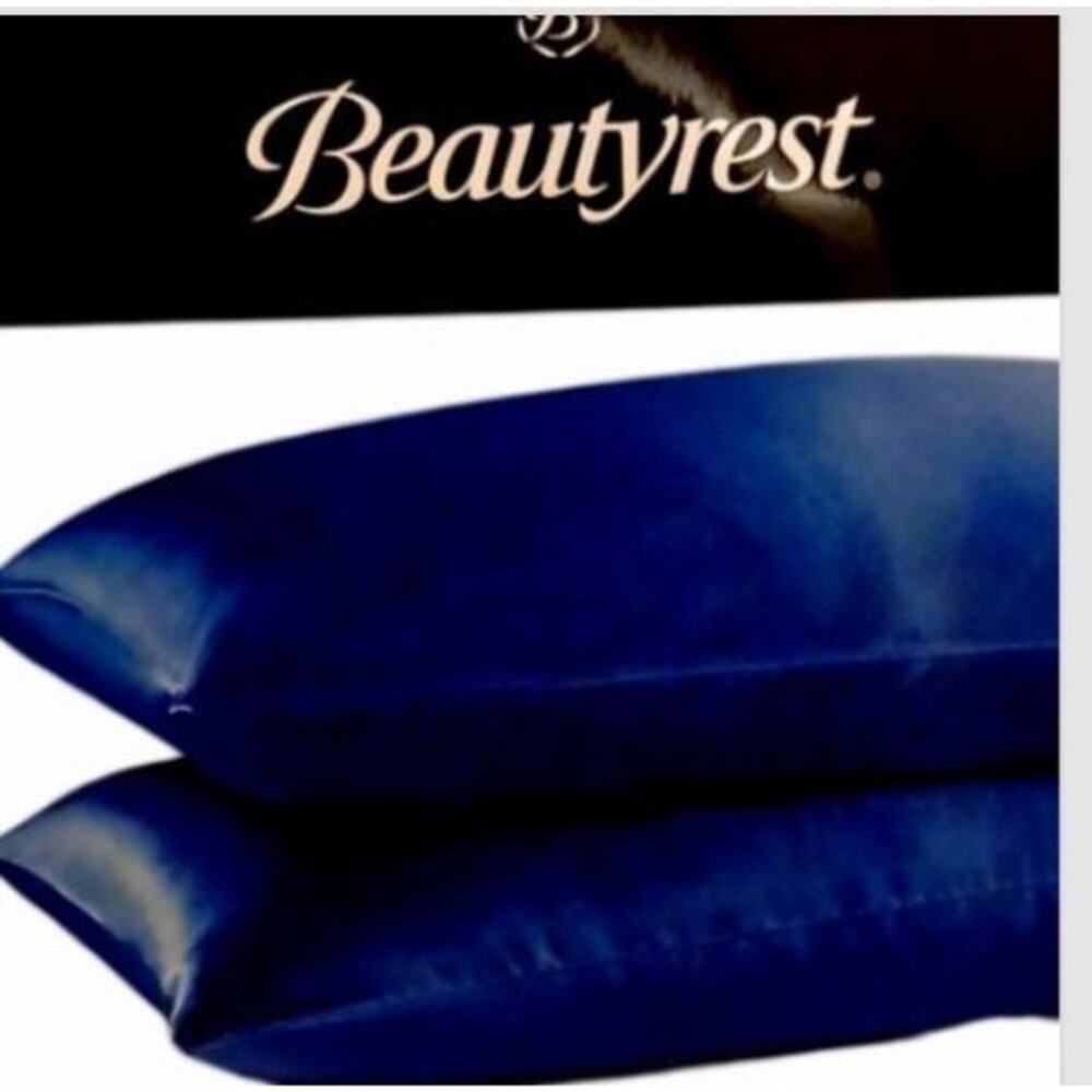 2 Pc Beautyrest KING SIZE Satin Pillowcases DK Navy Blue Therapeutic Hair Skin
